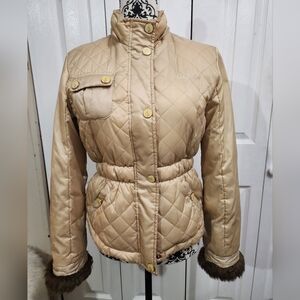 Baby Phat Vintage 00's Gold Faux Fur Cuffs Lined Puffer Coat